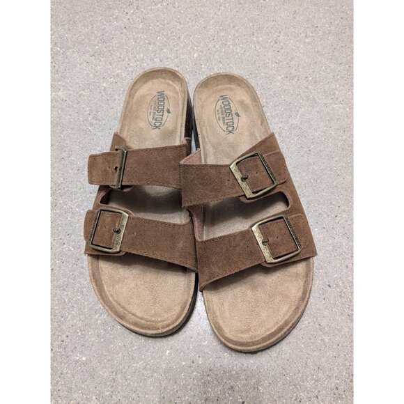 Mens Woodstock Vintage Brown Suede Buckle Slip Sandals 9/43 Casual Comfort - Picture 1 of 5